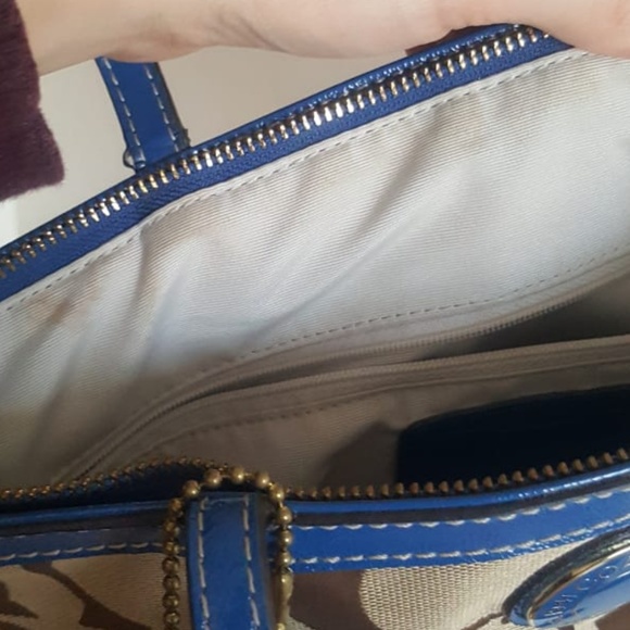 Tan and Blue Coach Canvas Bag - Picture 7 of 8